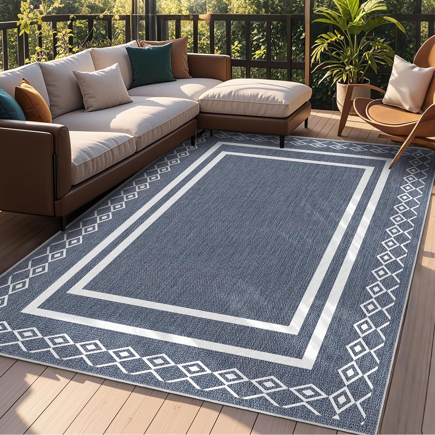 Outdoor Patio Rug, Outside Rectangular Carpet, Moroccan Geometric Rugs, Washable Large Indoor Outdoor Rug 6x9 Mats for RV, Picnic, Backyard, Deck, Balcony, Porch, Beach