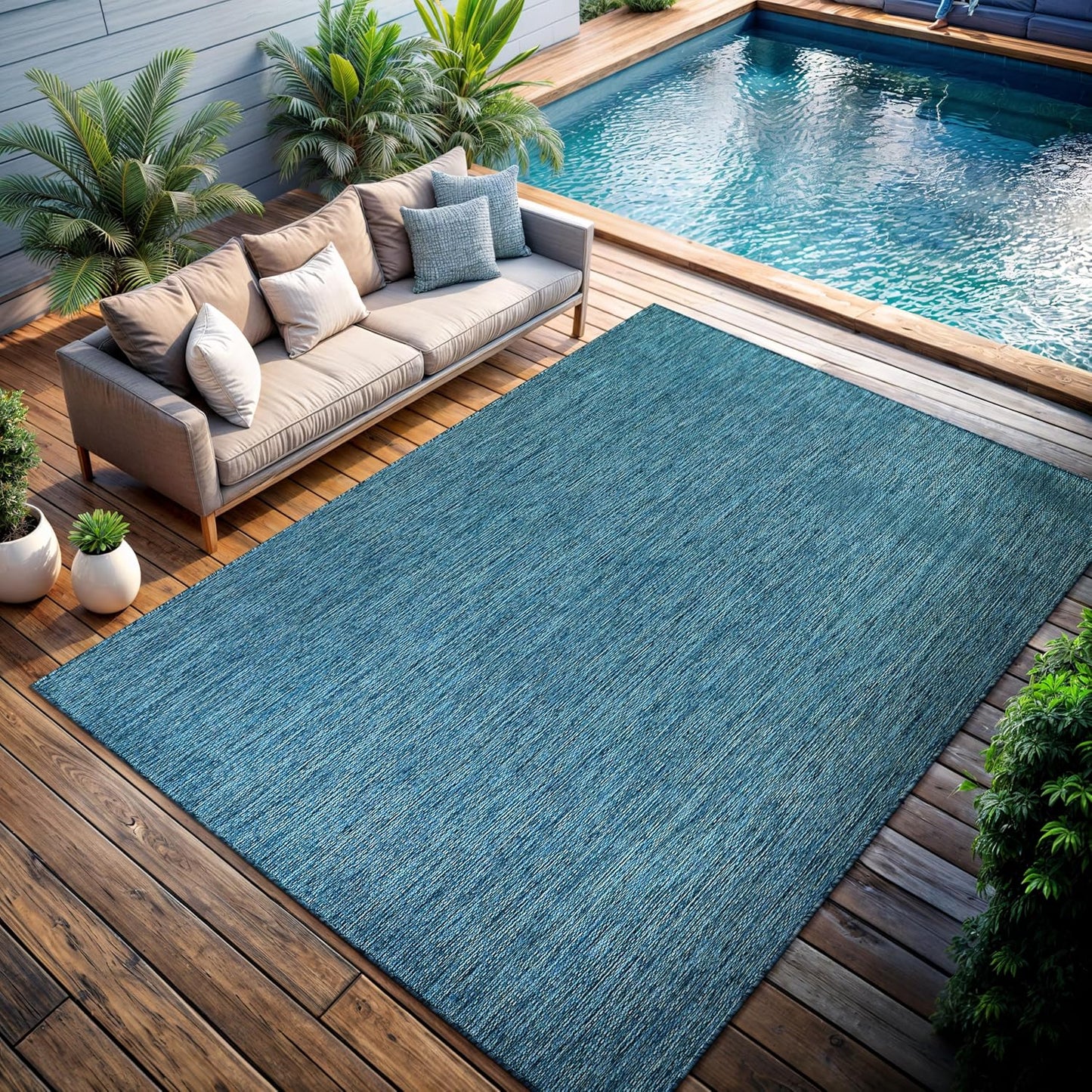 CAMILSON Outdoor Rug 9x12 Modern Area Rugs for Large Indoor and Outdoor Patios and Porches - Waterproof, Washable, Non-Shedding, Easy-to-Clean Outside Carpet (9 x 12, Solid - Aqua)