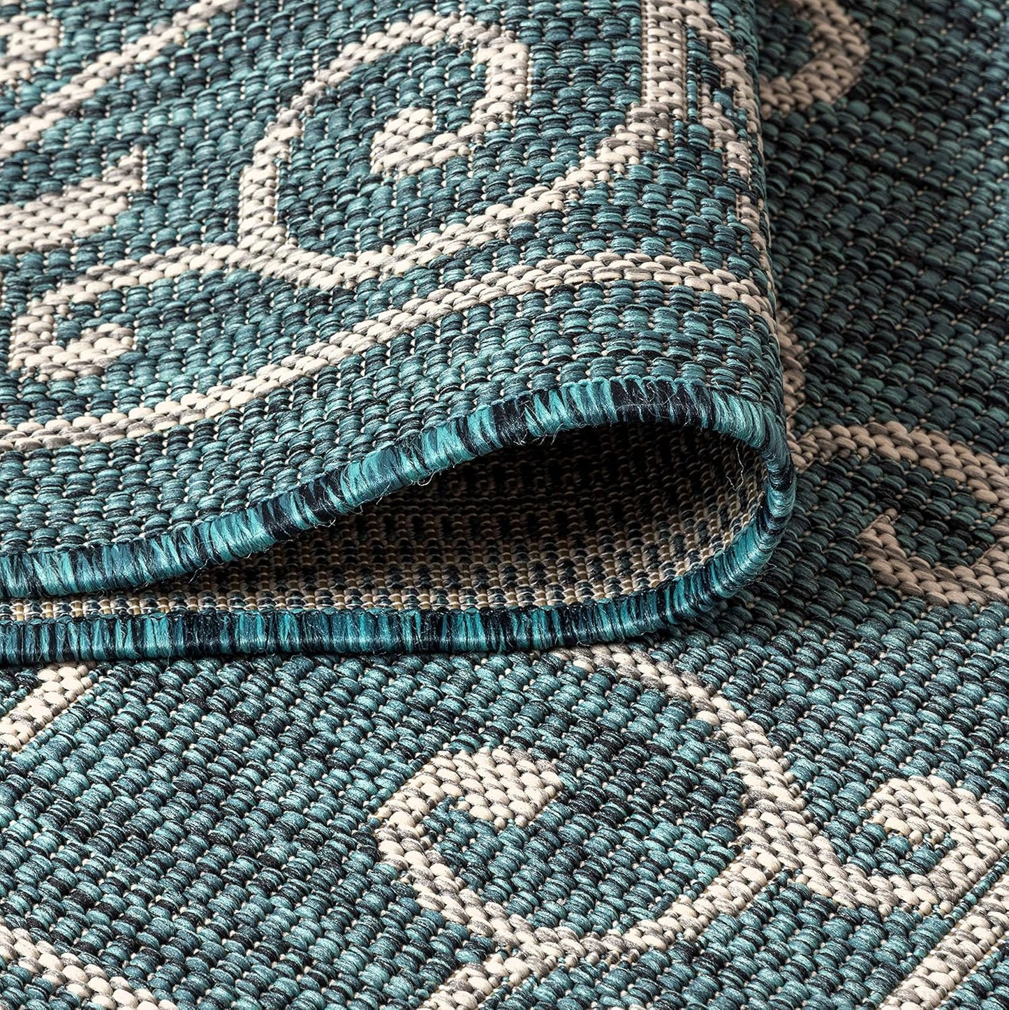 JONATHAN Y Vintage Filigree Indoor Outdoor Square Area Rug 6X6 Teal/Gray, Charleston Textured Weave for Backyard, Patio, Porch, Easy-Cleaning, High Traffic, Pet-Friendly, Non-Shedding (SMB106F-6SQ)