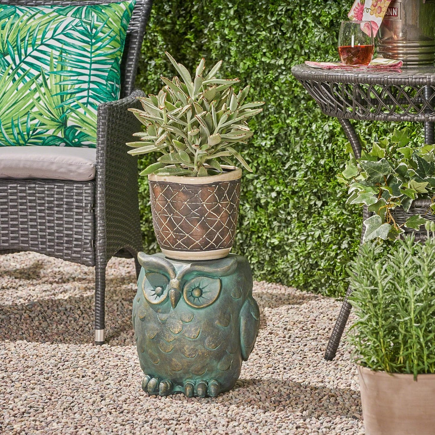 Christopher Knight Home Agnes Owl Garden Stool, Lightweight Concrete, Gold Patina Finish
