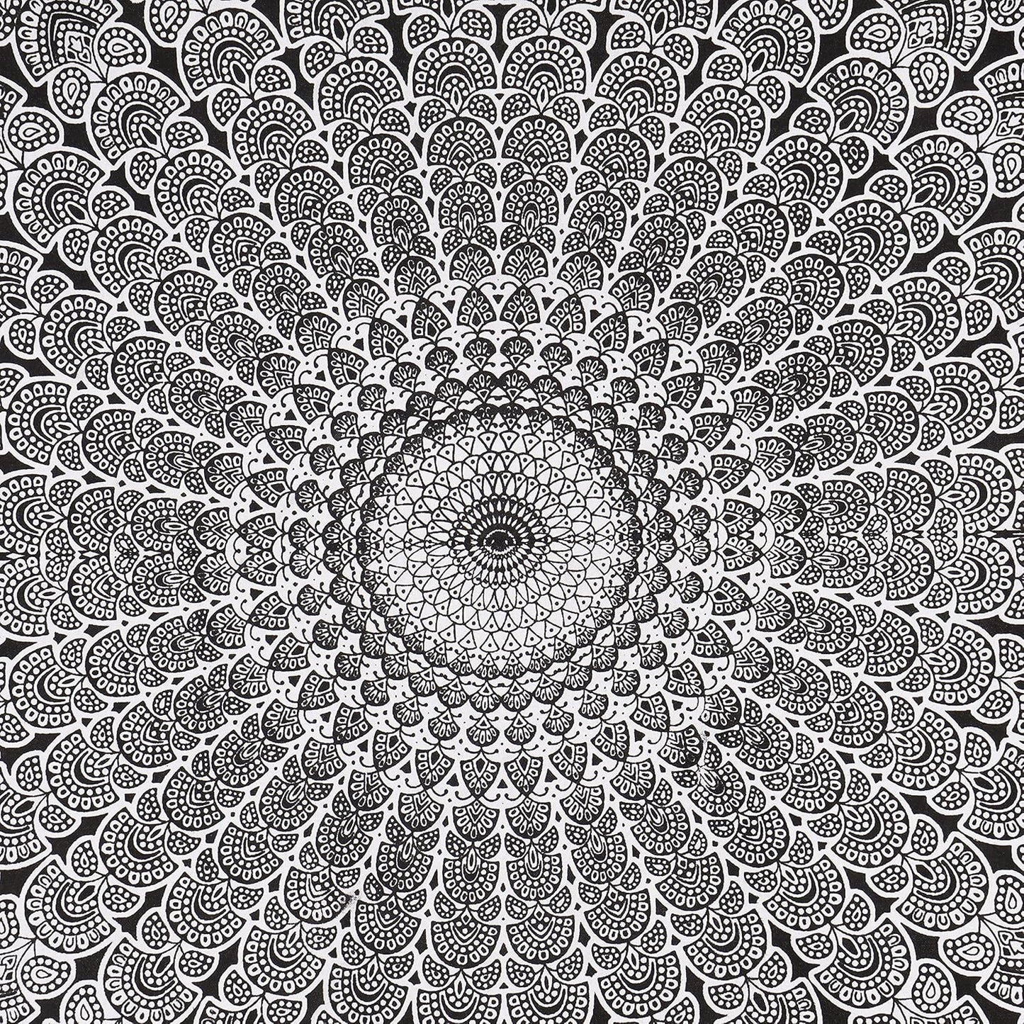 Bless International Handmade Indian hippie Bohemian Psychedelic Peacock Mandala Wall hanging College Dorm Beach Throws Table Cloth Bedding Tapestry (Black White, Twin(54x72Inches)(140x185cms))