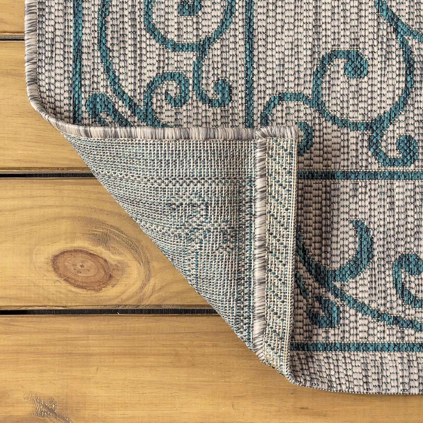 JONATHAN Y Vintage Filigree Indoor Outdoor Area Rug 3X5 Gray/Teal, Charleston Textured Weave for Backyard, Patio, Porch, Easy-Cleaning, High Traffic, Pet-Friendly, Non-Shedding (SMB106E-3)
