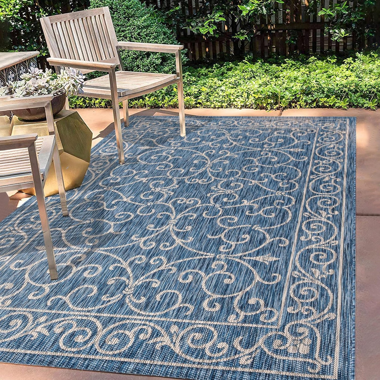 JONATHAN Y Vintage Filigree Indoor Outdoor Area Rug 8X10 Navy/Gray, Charleston Textured Weave for Backyard, Patio, Porch, Easy-Cleaning, High Traffic, Pet-Friendly, Non-Shedding (SMB106D-8)