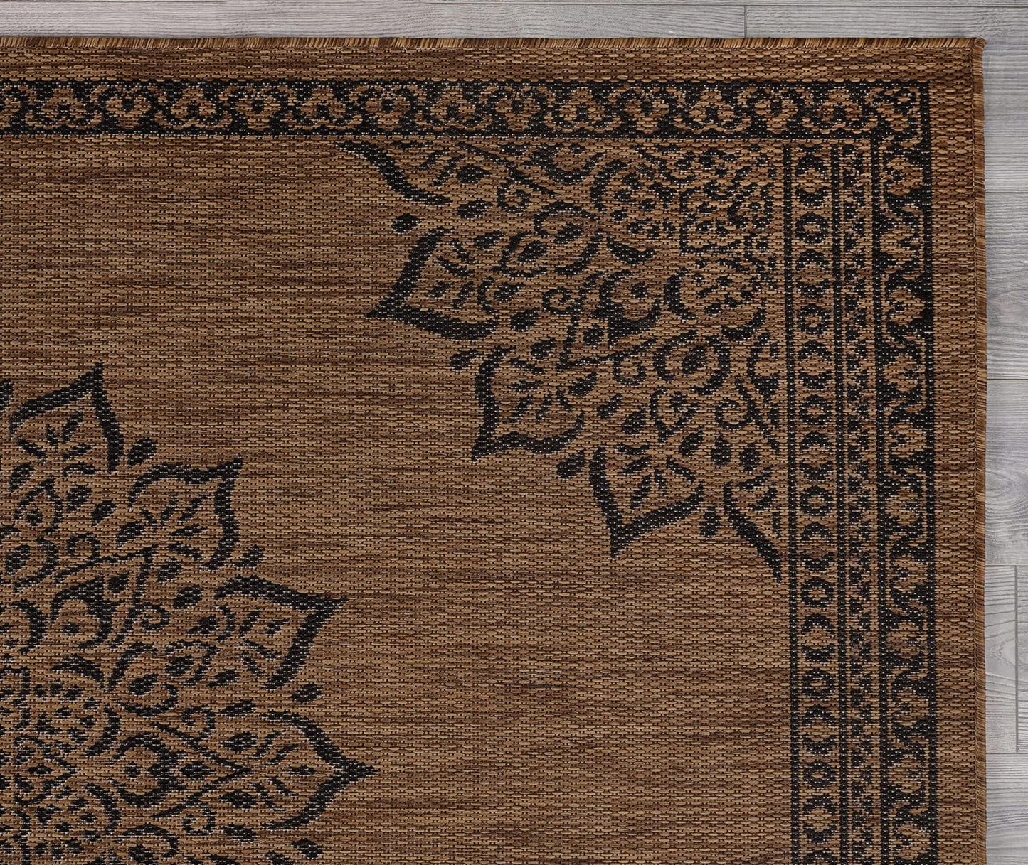 CAMILSON Outdoor Rug, 5x7 Medallion Nut Brown Black Modern Area Rugs for Indoor and Outdoor Patios, Kitchen and Hallway Mats, Washable Porch Deck Outside Carpet (Medallion Nut Brown Black, 5 x 7)