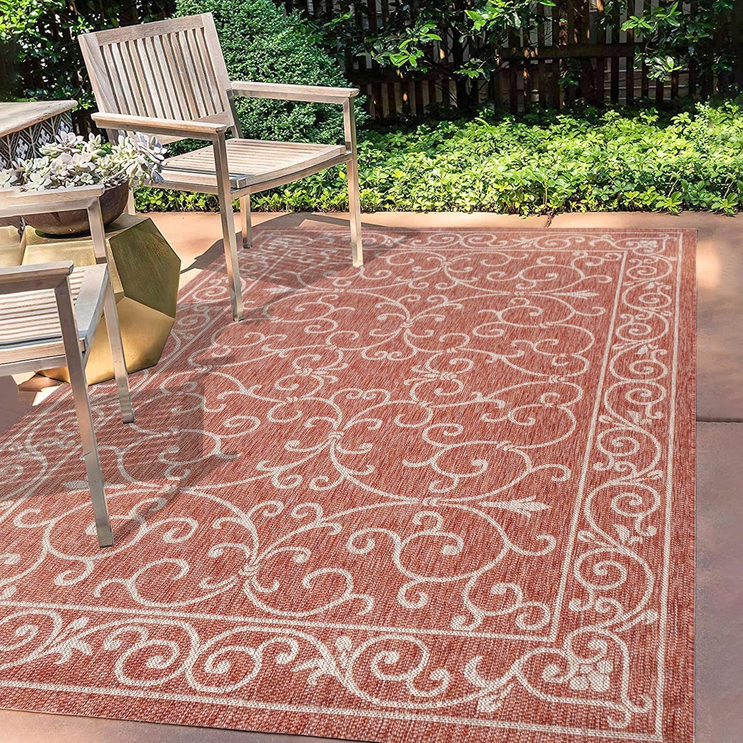 JONATHAN Y Vintage Filigree Indoor Outdoor Area Rug 6X9 Red/Beige, Charleston Textured Weave for Backyard, Patio, Porch, Easy-Cleaning, High Traffic, Pet-Friendly, Non-Shedding (SMB106B-6)