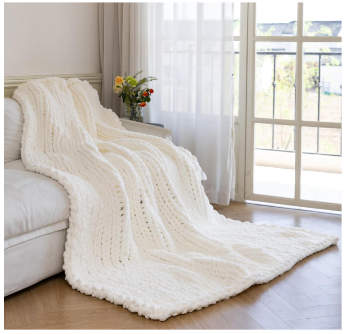 Premium Cream Chunky Knit Throw Blanket | 60"x80" Woven Rope Knot Design | Ultra Soft & Machine Washable